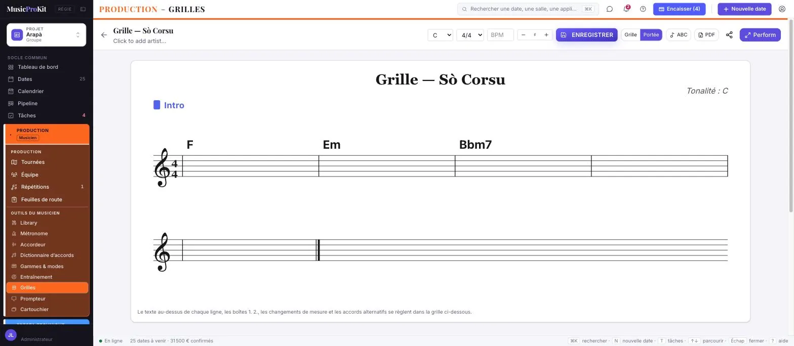 Grilles — écran réel de MusicProKit