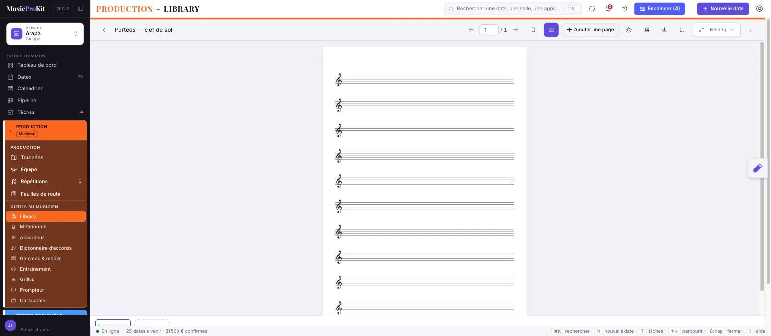 Library — écran réel de MusicProKit
