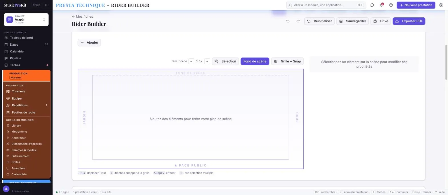 Rider Builder — écran réel de MusicProKit